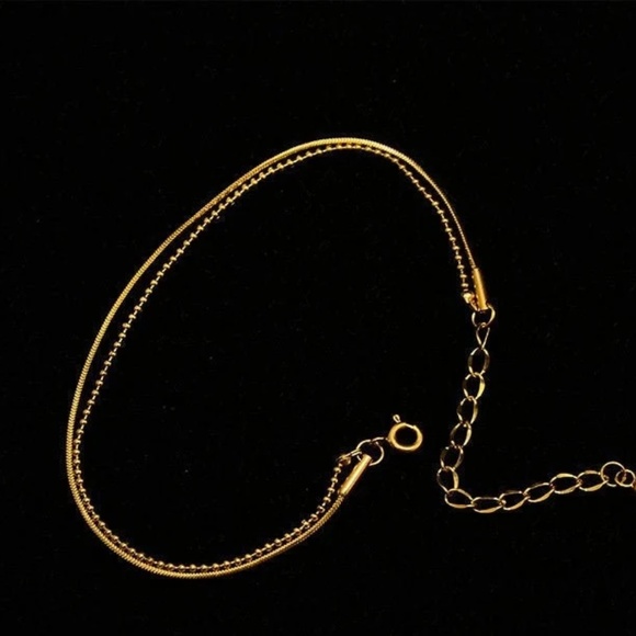 Dainty Gold Bead Layer Bracelet, Thin Herringbone Bracelet - Picture 4 of 7